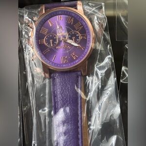 Purple Leather Strap Watch